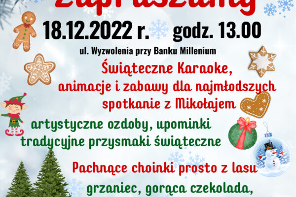 Plakat informujący o Jarmarku Bożonarodzeniowym w Mońkach